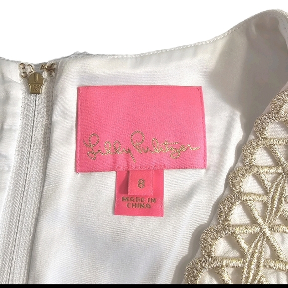 Lilly Pulitzer White and Gold Arie Stretch Short Minimal Luxury Shift Dress SZ 8 - Picture 16 of 16